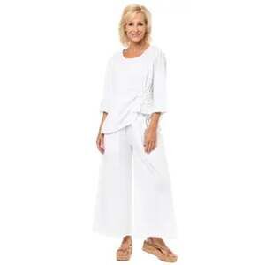 NWT Tulip Clothing White Palazzo Pants Wide Leg 100% Cotton Pull On Boho XL